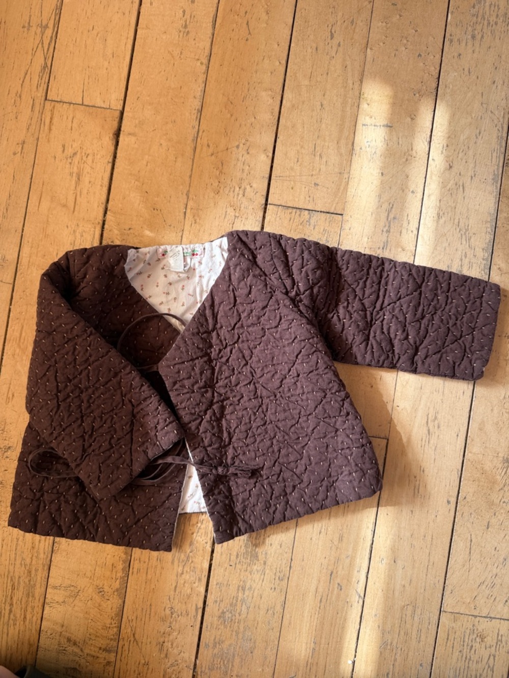 Bonpoint Quilted Dark Brown Wrap Pea Coat for Kids